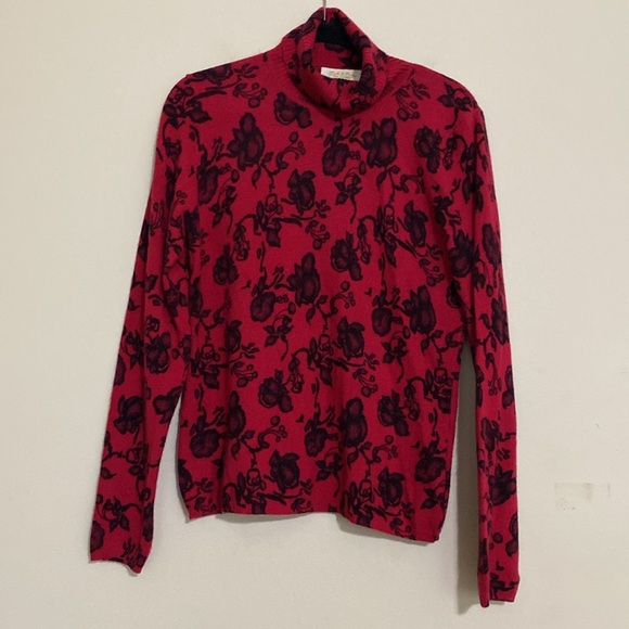 Vintage peck and peck Floral Red Turtleneck Women Top sweater cashmere soft Y2K - Picture 6 of 6